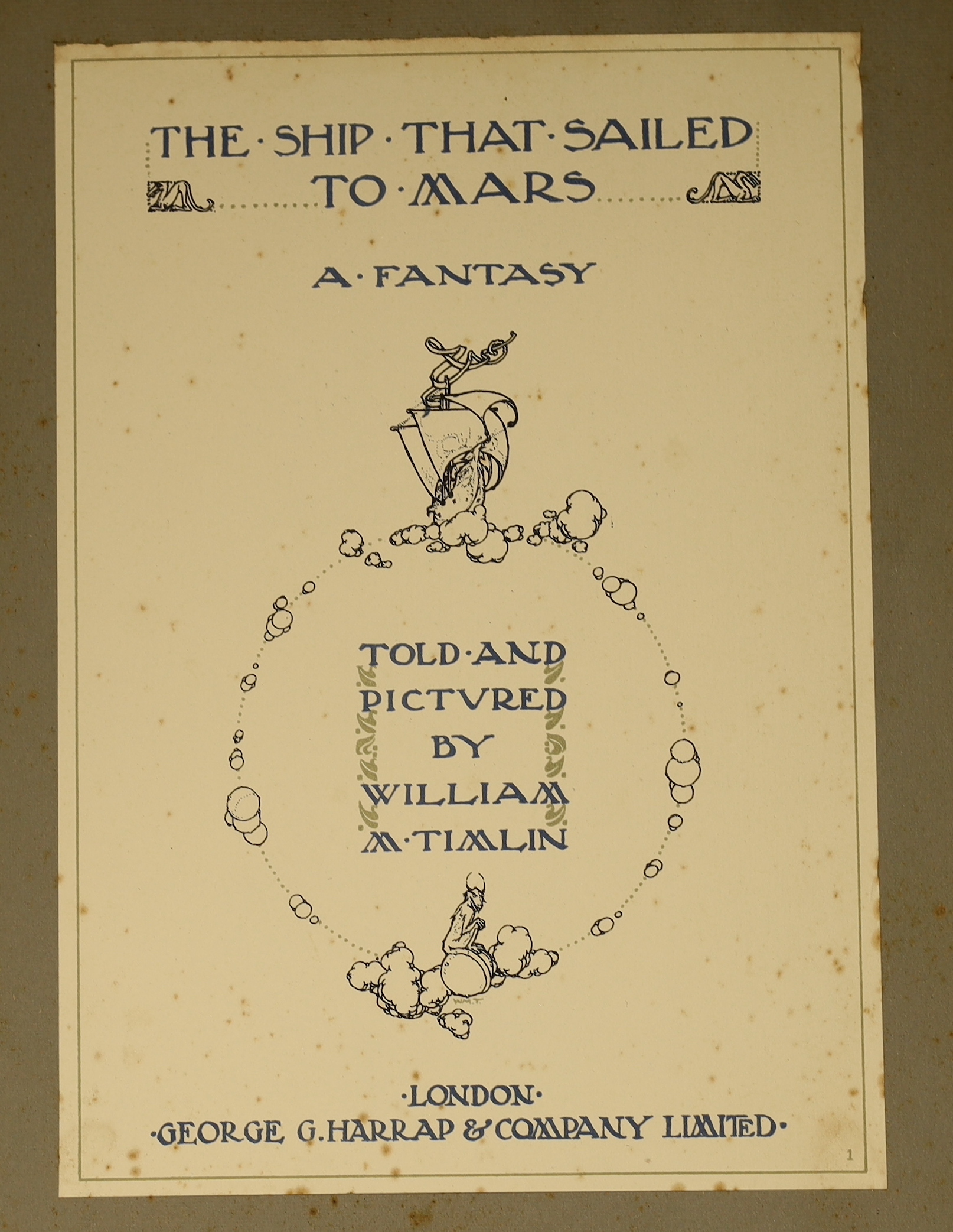 Timlin, William M. - The Ship That Sailed to Mars. A Fantasy, 4to, original vellum backed boards, with ragged d/js and 48 colour plates and 48 leaves of text, George Harrap, London [1923]